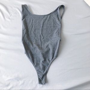 High Scoop Neck Backless Grey Bodysuit
